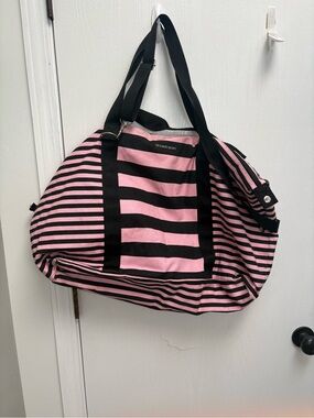 Victoria's Secret Pink and Black Striped Travel Tote